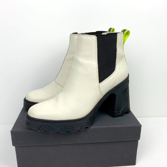 Sorel Brex Platform Block Heel Chelsea Boots Chalk White/ Black Size 9.5 - Picture 4 of 16